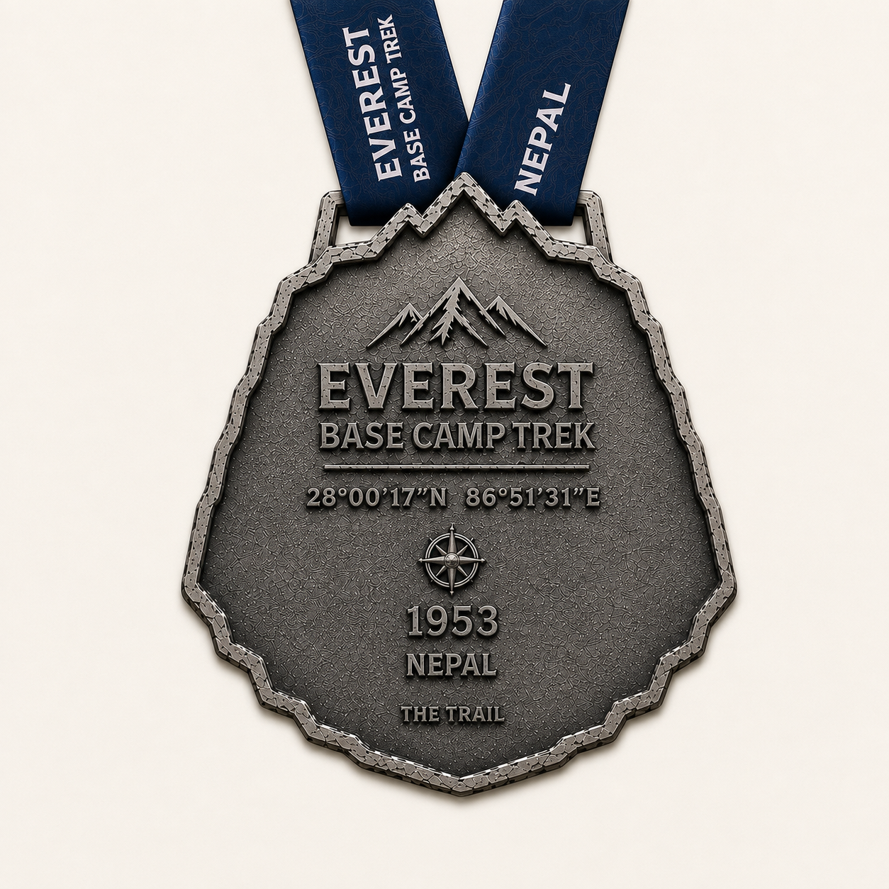 Back of the Everest Base Camp Trail Medal with coordinates